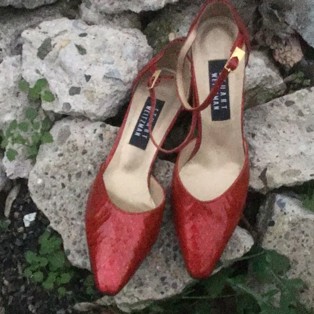 Stuart Weitzman Size 6 Red Textured Patent Shoes - image 4